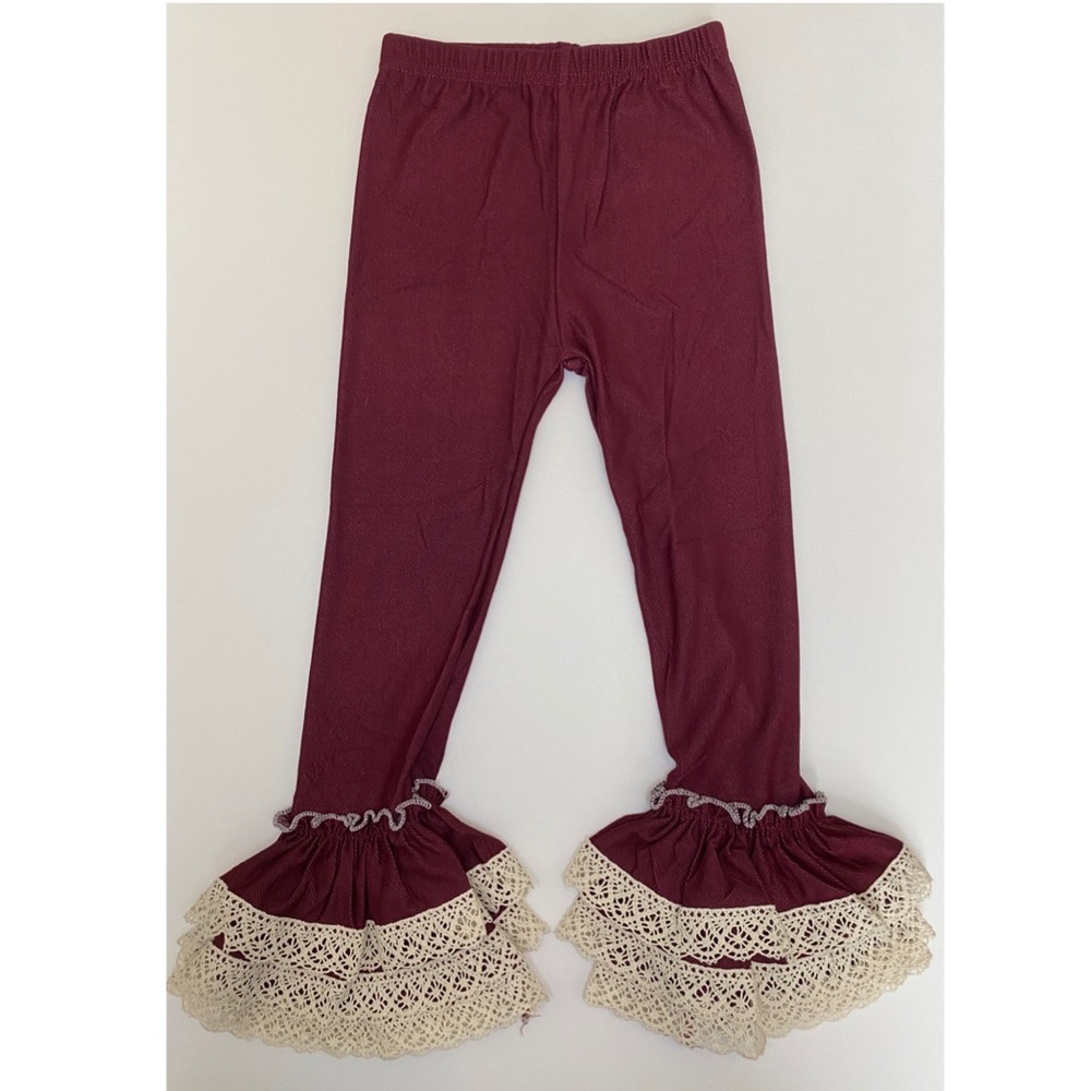 Burgundy Ruffle leggings